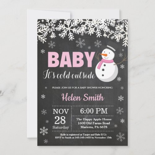 Baby its Cold Outside Snowman Girl Baby Shower Invitation