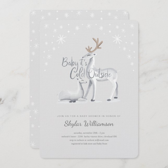 Baby It's Cold Outside Snowy Christmas Winter Deer Invitation (Front/Back)