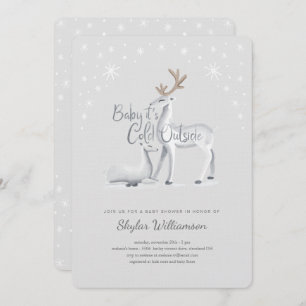 Baby It's Cold Outside Snowy Christmas Winter Deer Invitation