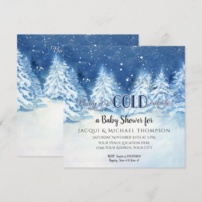 Baby its Cold Outside Snowy Trees Baby Shower Invitation (Front/Back)