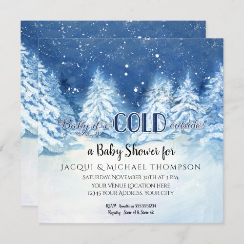 Baby its Cold Outside Snowy Trees Baby Shower Invitation