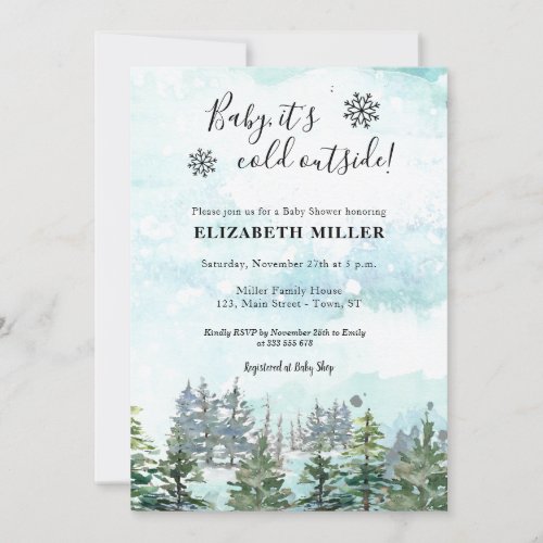 Baby its cold outside snowy woodland baby shower invitation