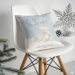 Baby, It's Cold Outside Soft Teddy Bear & Snowflak Throw Pillow