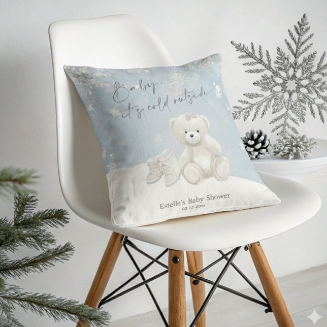 Baby, It's Cold Outside Soft Teddy Bear & Snowflak Throw Pillow (Creator Uploaded)