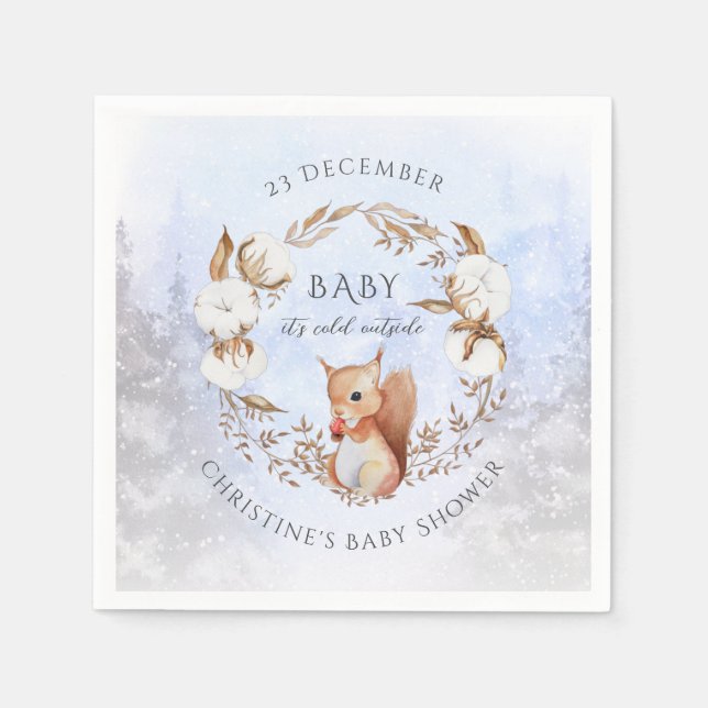 Baby It's Cold Outside Squirrel Winter Baby Shower Napkins (Front)