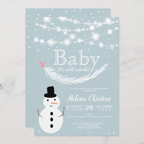Baby its cold outside string light snowman shower invitation