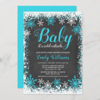 Baby Its Cold Outside Teal Snow Winter Baby Shower Invitation