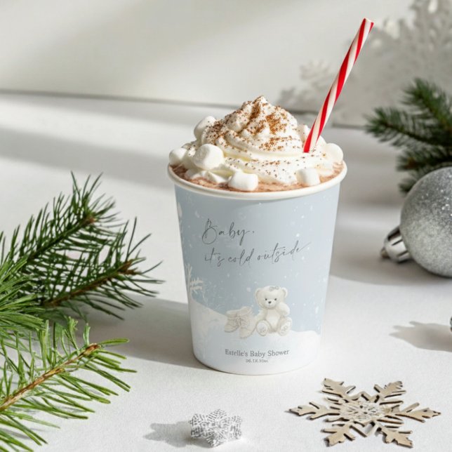 Baby, It's Cold Outside Teddy Bear Winter Elegance Paper Cups (Creator Uploaded)