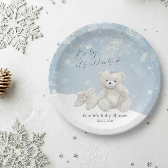 Baby, It's Cold Outside Teddy Bear Winter Party Paper Plates (Creator Uploaded)