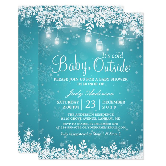Baby Its Cold Outside Turquoise Winter Baby Shower Invitation
