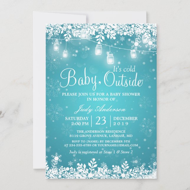 Baby Its Cold Outside Turquoise Winter Baby Shower Invitation (Front)