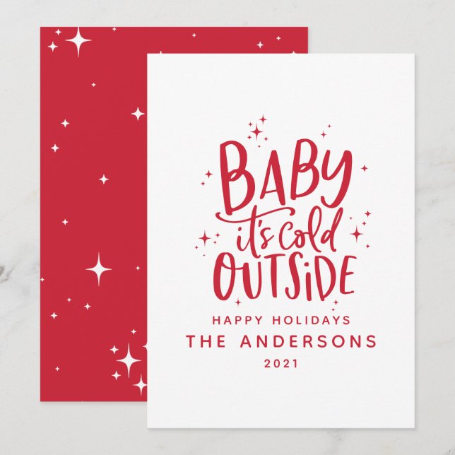 Baby its cold outside typography Christmas holiday Save The Date (Front/Back)
