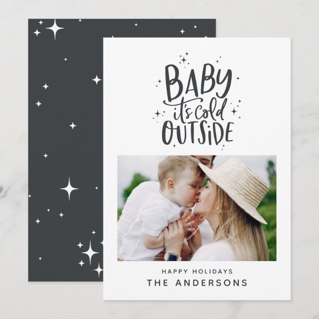 Baby its cold outside typography Christmas photo Save The Date (Front/Back)