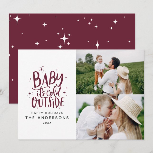 Baby its cold outside typography Christmas photo Save The Date (Front/Back)