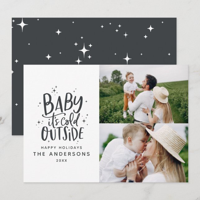 Baby its cold outside typography Christmas photo Save The Date (Front/Back)
