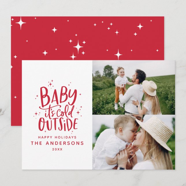 Baby its cold outside typography Christmas photo Save The Date (Front/Back)