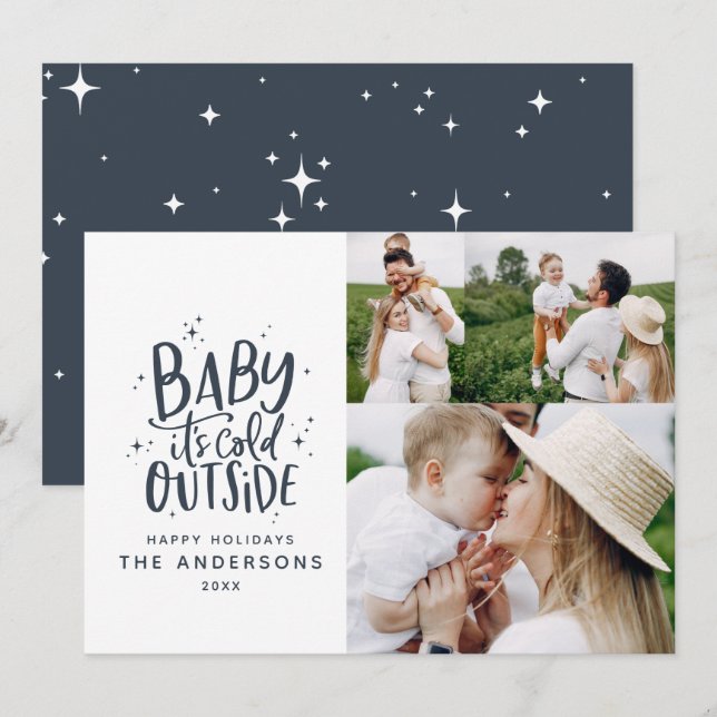 Baby its cold outside typography Christmas photo Save The Date (Front/Back)