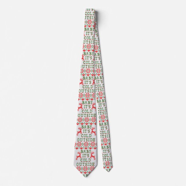Baby It's Cold Outside Ugly Sweater Style Neck Tie (Front)