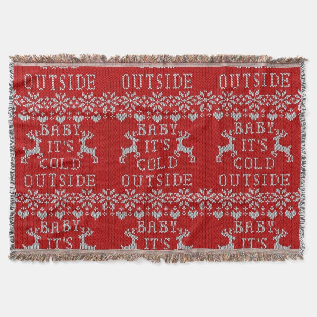 Baby It's Cold Outside Ugly Sweater Style Throw Blanket (Front)
