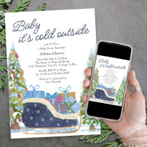 Baby its Cold Outside Vintage Sleigh Baby Shower Invitation