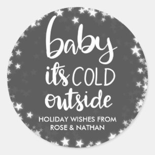Baby Its Cold Outside Vintage Stars Chalkboard Classic Round Sticker