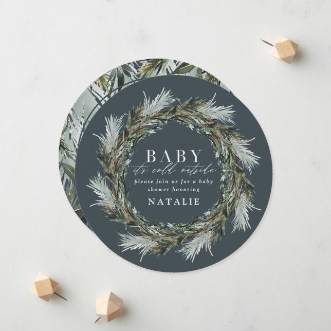 Baby it's cold outside watercolor baby shower announcement (Front/Back In Situ)