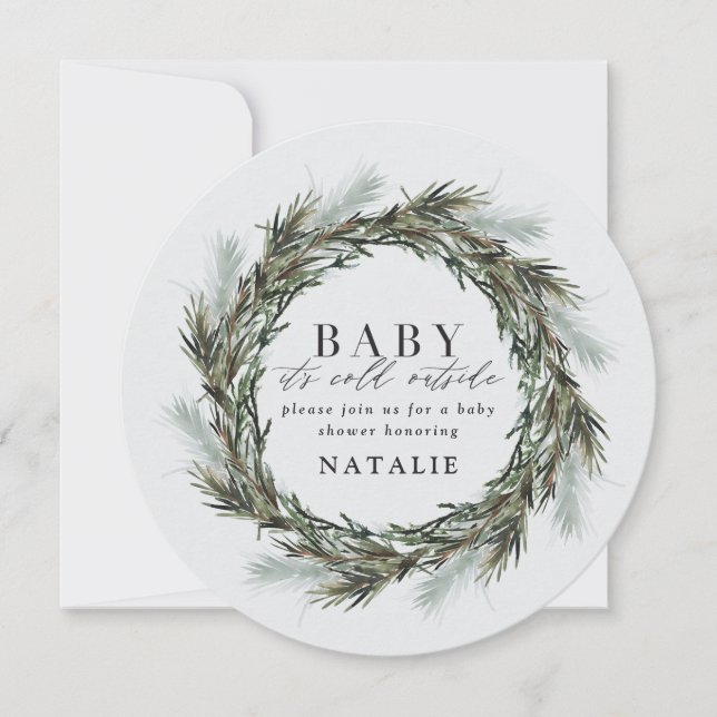 Baby it's cold outside watercolor baby shower announcement (Front)