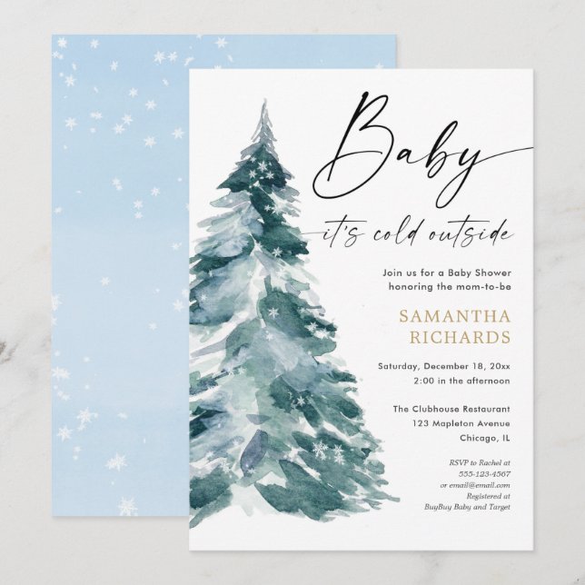 Baby its cold outside white blue boy modern shower invitation (Front/Back)