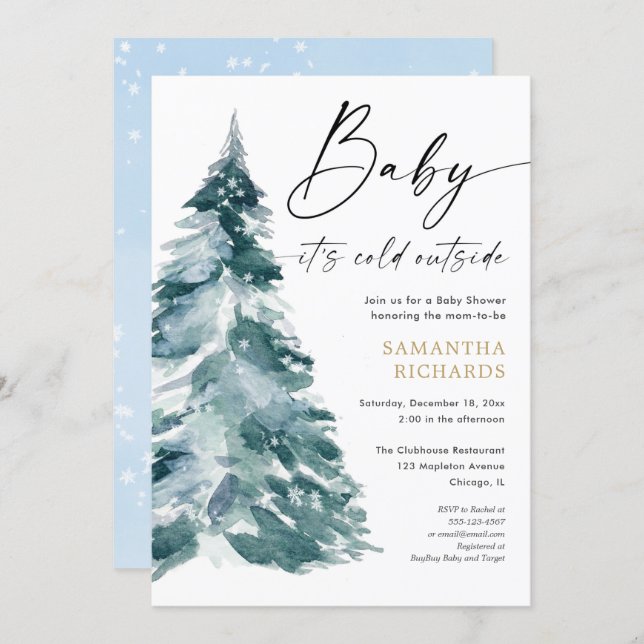 Baby its cold outside white blue boy modern shower invitation (Front/Back)