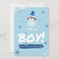 Baby Its Cold Outside White Blue Boy Modern Shower Invitation