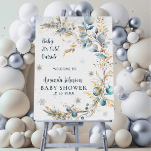 Baby Its Cold Outside White Gold Blue Welcome Sign
