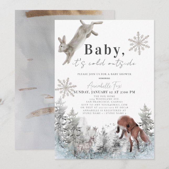 Baby It's Cold Outside Winter Animals Baby Shower  Invitation (Front/Back)