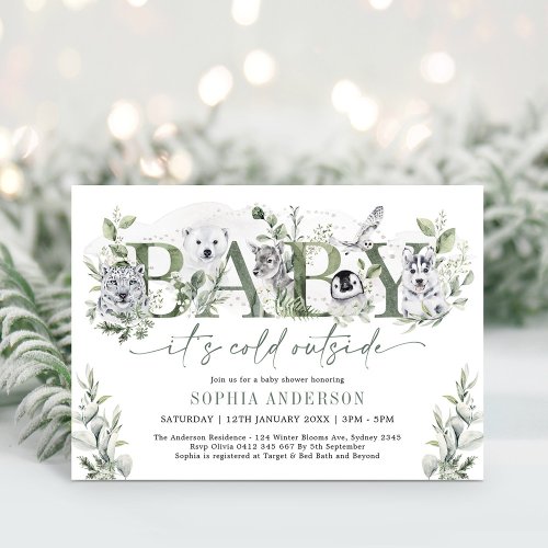 Baby Its Cold Outside Winter Animals Baby Shower Invitation