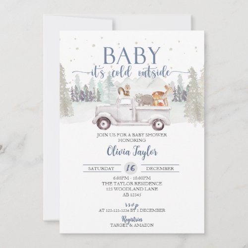 Baby Its Cold Outside Winter Animals Baby Shower Invitation
