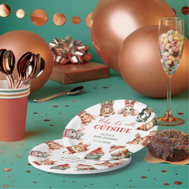Baby It's Cold Outside Winter Animals Baby Shower Paper Plates (Multi)