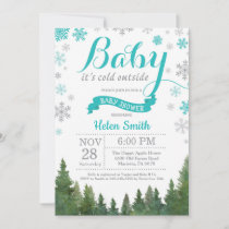 Baby its Cold Outside Winter Aqua Baby Shower Invitation