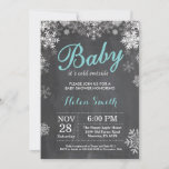 Baby its Cold Outside Winter Aqua Baby Shower Invitation<br><div class="desc">Baby its Cold Outside Winter Baby Shower invitation. Aqua and White Snowflake. Boy or Girl Baby Shower Invitation. Winter Holiday Baby Shower Invite. Chalkboard Background. For further customization,  please click the "Customize it" button and use our design tool to modify this template.</div>