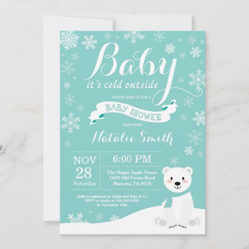 Baby Its Cold Outside Winter Aqua Baby Shower Invitation