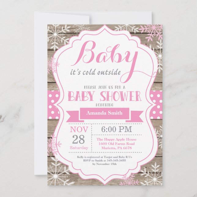 Baby Its Cold Outside Winter Baby Girl Shower Invitation (Front)