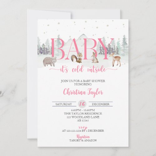 Baby Its Cold Outside Winter Baby Girl Shower Invitation