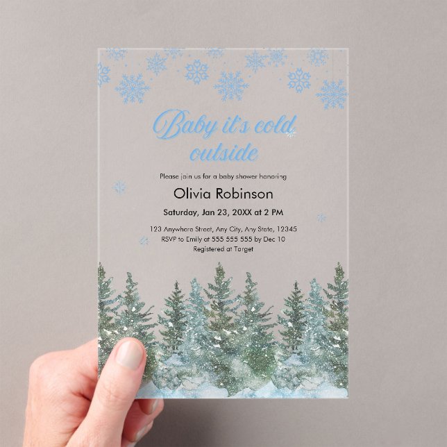 Baby It's Cold Outside Winter Baby Shower Acrylic Invitations (Insitu (Handheld))