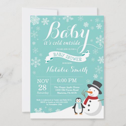 Baby Its Cold Outside Winter Baby Shower Aqua Invitation