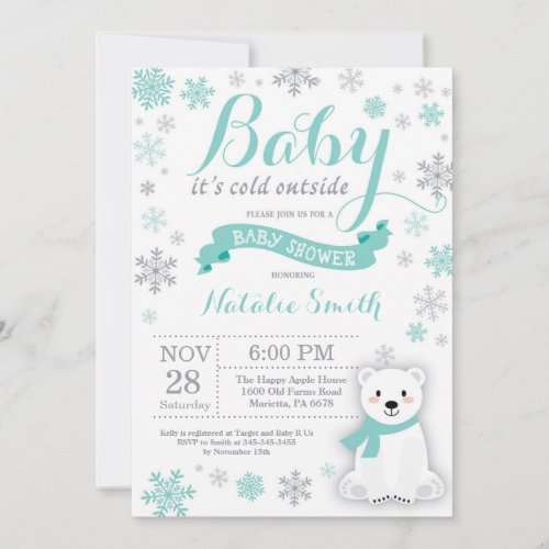 Baby Its Cold Outside Winter Baby Shower Auqa Invitation