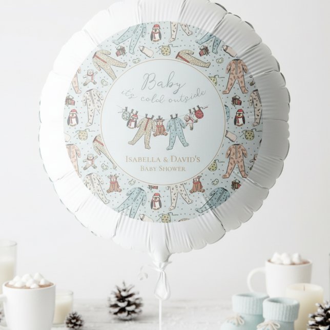 Baby Its Cold Outside Winter Baby Shower Balloon (Baby Its Cold Outside Christmas Winter Baby Shower Baby Blue Balloon. Cute Baby Xmas Pajamas Pattern)