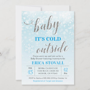 Baby It's Cold Outside Winter Baby Shower Blue Boy Invitation