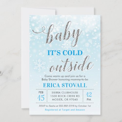 Baby Its Cold Outside Winter Baby Shower Blue Boy Invitation