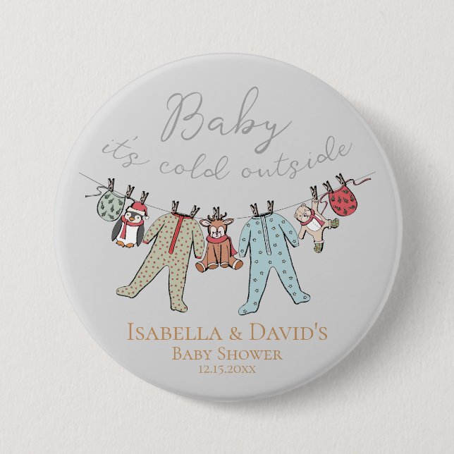 Baby Its Cold Outside Winter Baby Shower Button (Front)