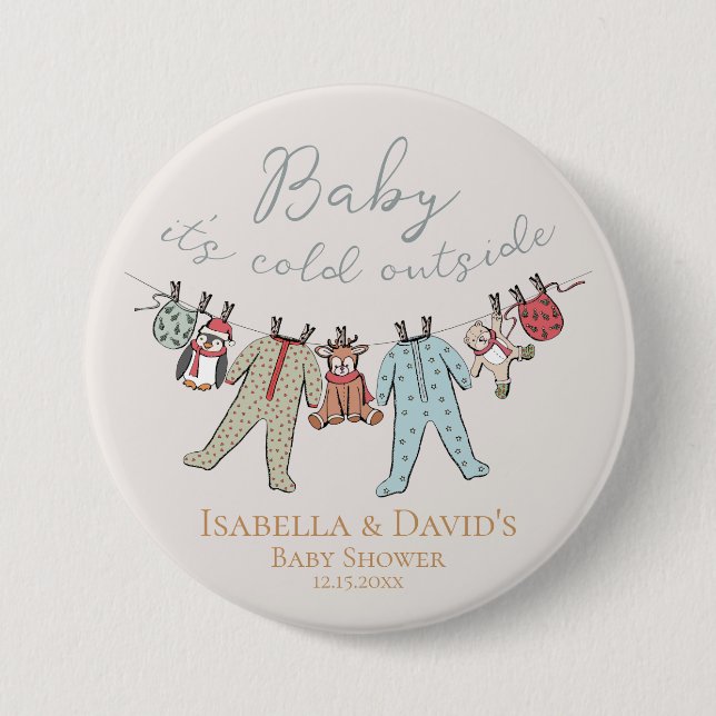 Baby Its Cold Outside Winter Baby Shower Button (Front)