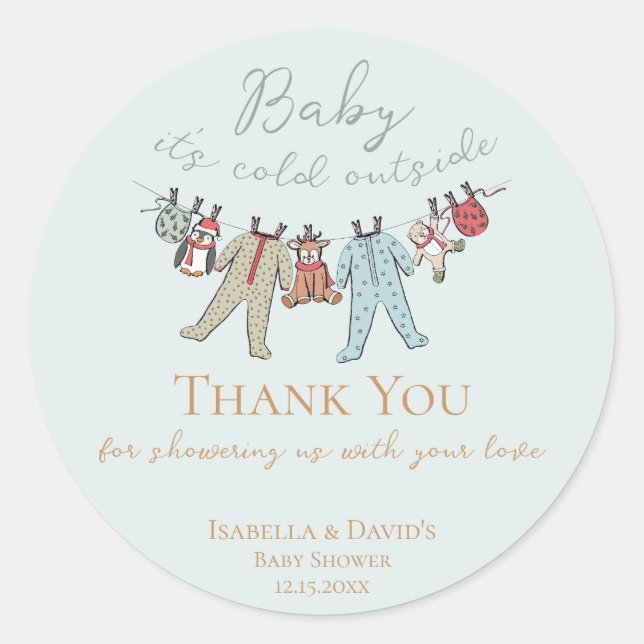 Baby Its Cold Outside Winter Baby Shower Classic Round Sticker (Front)