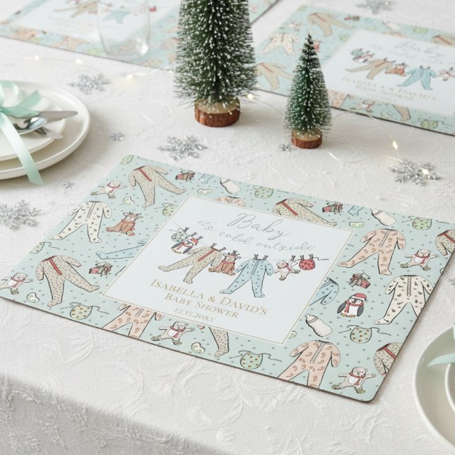 Baby It's Cold Outside Winter Baby Shower Custom Placemat (Cute Xmas Baby It's Cold Outside Gender Neutral Winter Baby Shower Party Placemats for Mother to Be.)